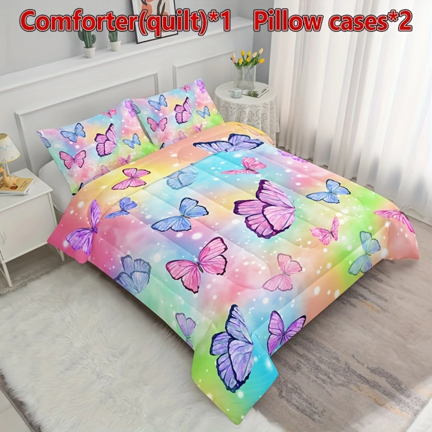 3pcs Modern Comforter Set Watercolor Print