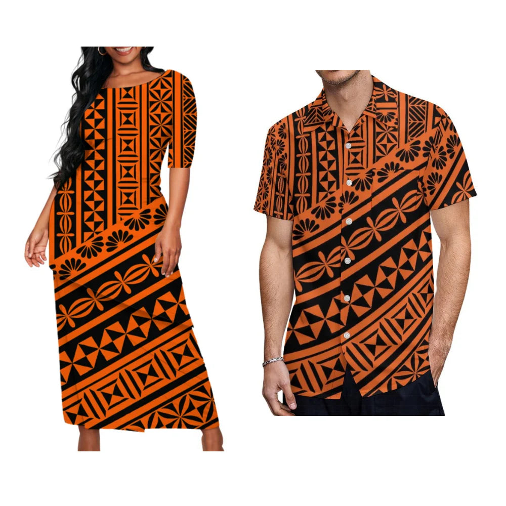 Couple Matching Suit women Long Dress and Men's Hawaiian Shirt
