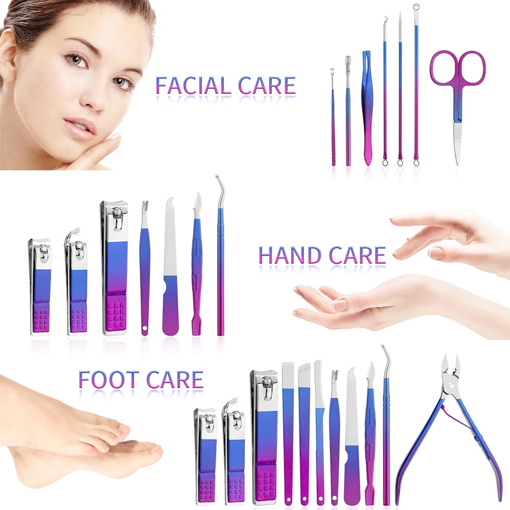 9/18 pcs Color Nail Clippers Manicure and Pedicure Tool Set