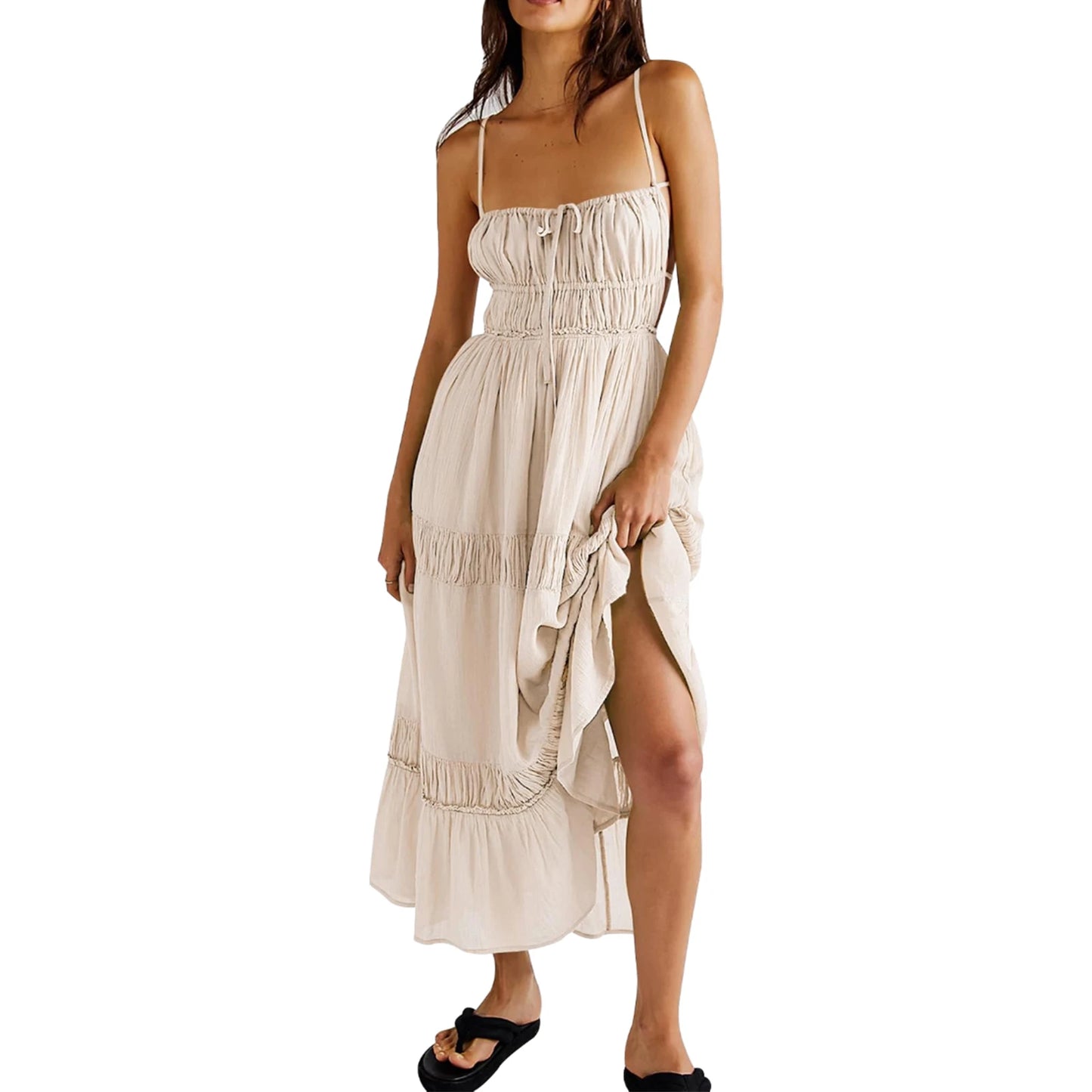 Floral Print Maxi Dress with V-Neckline and Ruffled Hem Perfect for Summer Parties and Beach