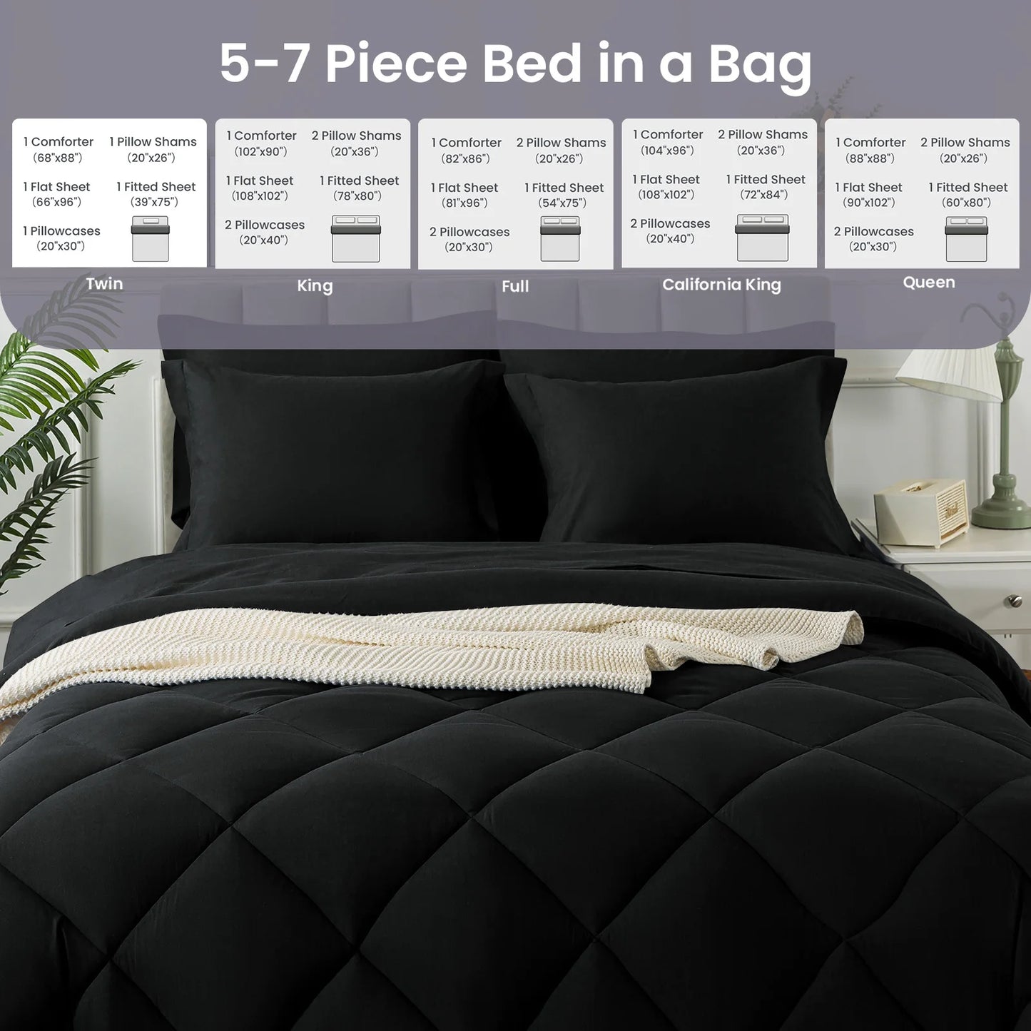 5-7 Pieces Bed in a Bag Set with Soft Quilted Lightweight Comforter and Sheets