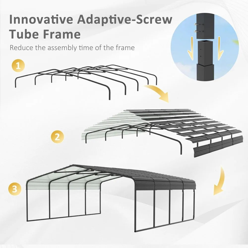 20' x 20' Heavy Duty , Car Shelter with Metal Roof and Frame