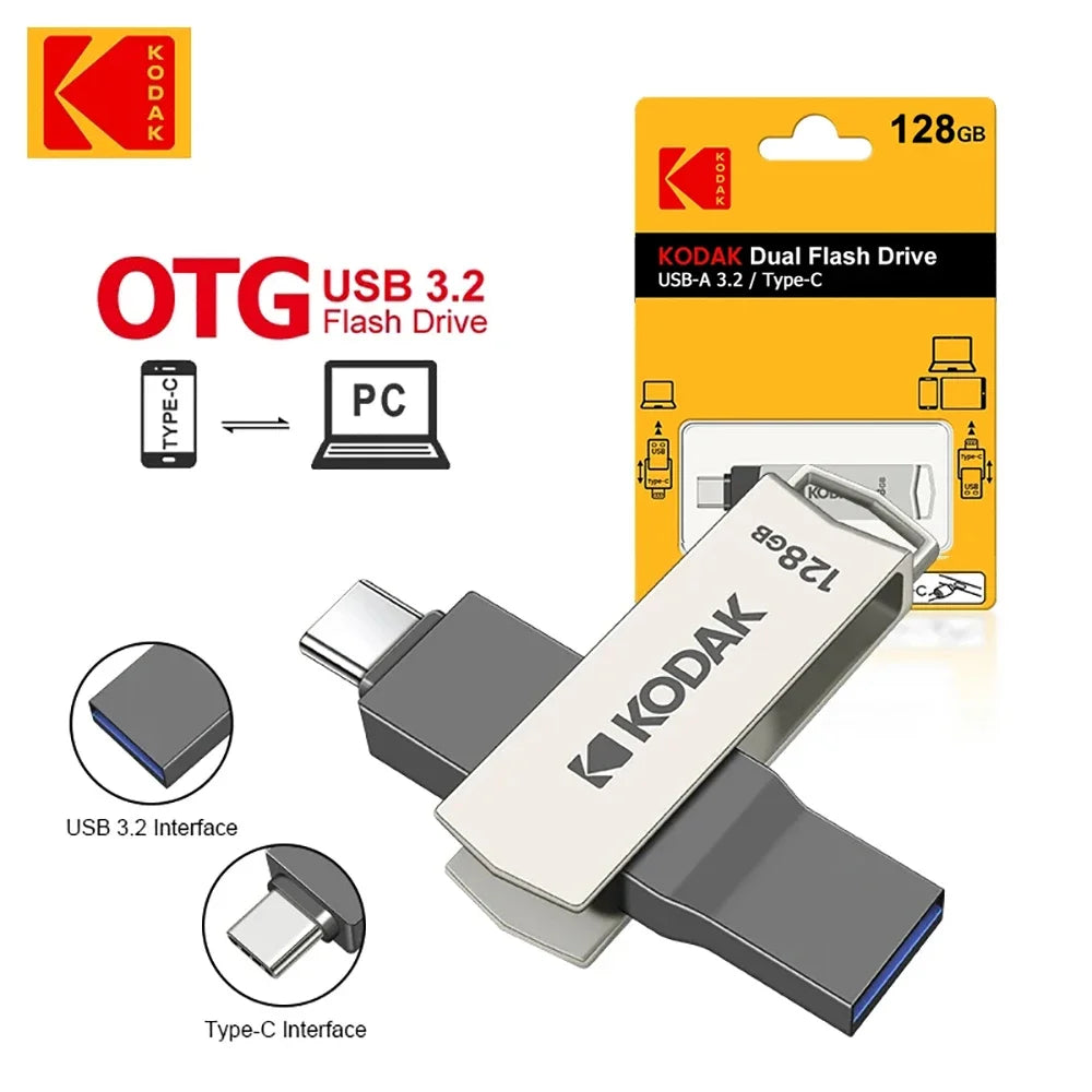 Kodak K273 USB Flash Drive USB3.2 Type C Flash Drive 32GB 64GB 128GB 256GB With High Speed