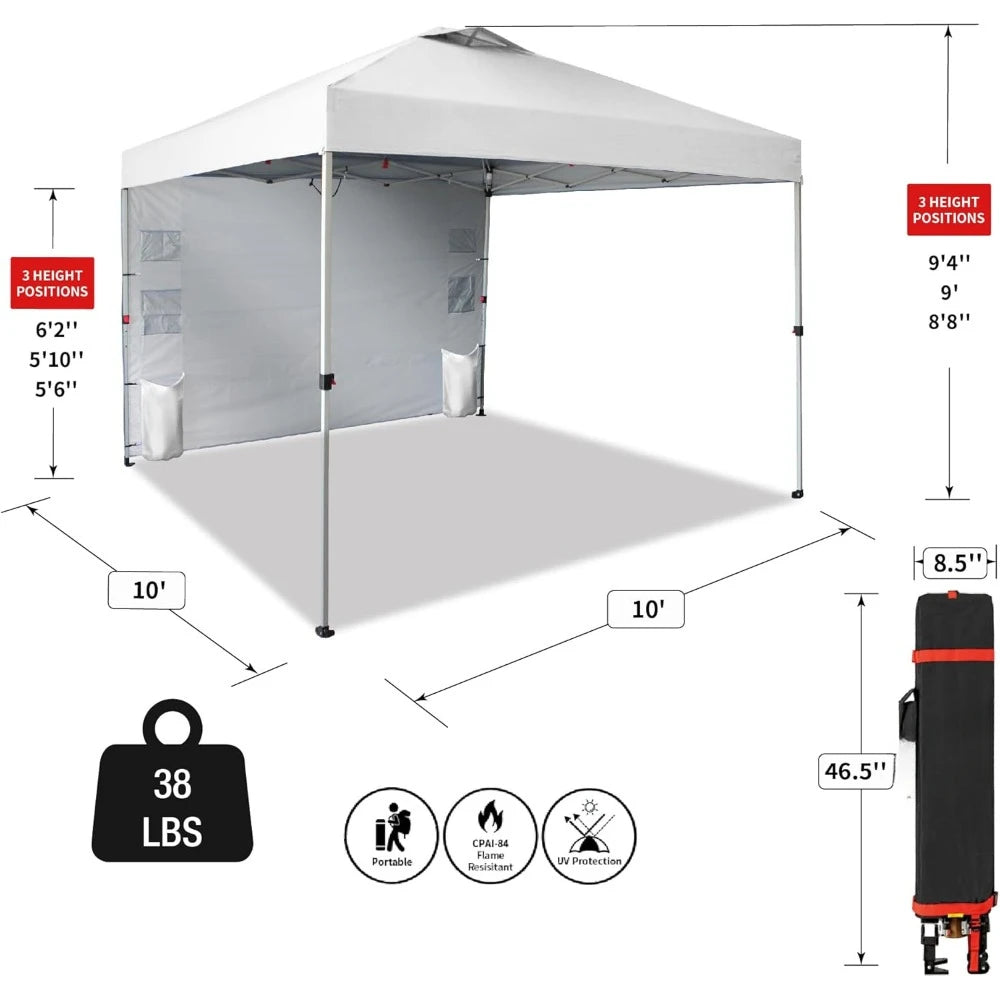 10x10 Pop Up Canopy  with Pockets Sidewall, Easy Up Sun Shelter with One Person Set Up Center Lock