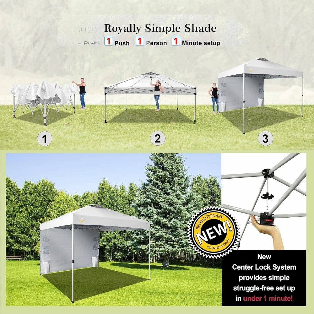 10x10 Pop Up Canopy  with Pockets Sidewall, Easy Up Sun Shelter with One Person Set Up Center Lock