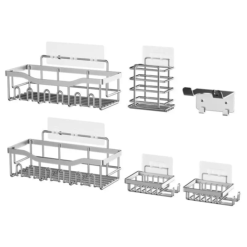 6pcs Stainless Steel Bathroom Kitchen Shelves Accessories