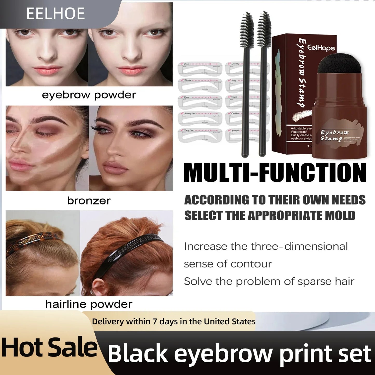 Professional Eyebrow Powder Stamp Shaping Makeup Brush Eyebrow Pencil, Eyebrow Template Easy To Apply Makeup