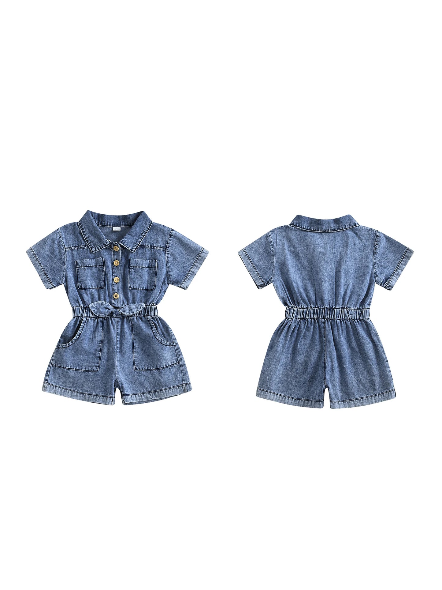Girls Denim Overall with   Adjustable Straps A-Line Button Front Closure Elastic Waistband