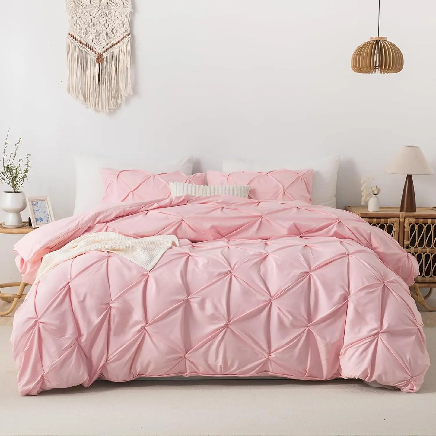 White King Pinch Pleat Cover, 3 Pieces Soft Cover Bedding Set with Zipper Closure & Corner Ties