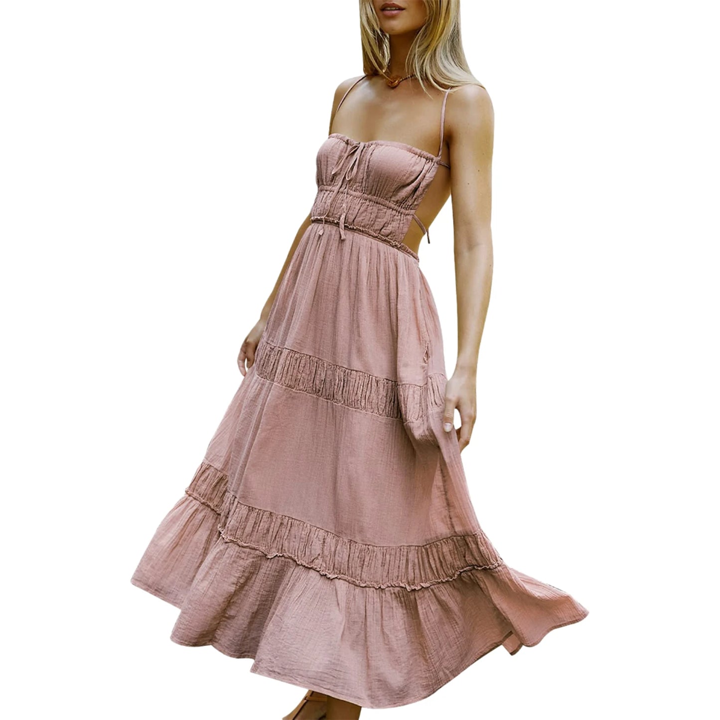 Floral Print Maxi Dress with V-Neckline and Ruffled Hem Perfect for Summer Parties and Beach