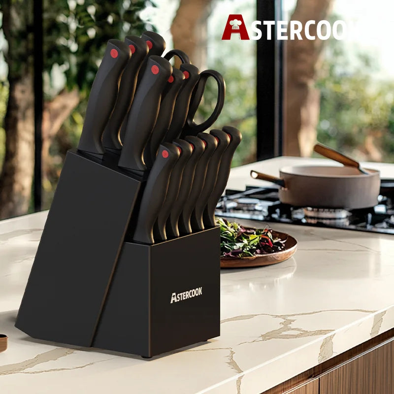 15PCS/  Stainless Steel Knife Set with Sharpener Block , and  Dishwasher Safe