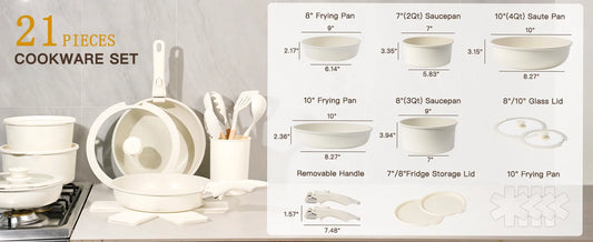 21 Piece Ceramic Cookware Set  Non Stick Pot and Pan set.