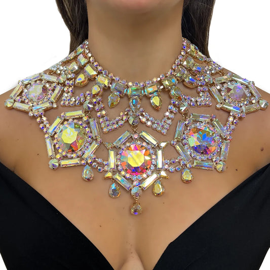 AB Color Geometric Necklace  Accessories Exaggerated Jewelry Luxury Crystal