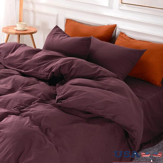3pcs Queen Size Bedding  Set Breathable Lightweight Solid Burgundy Comforter