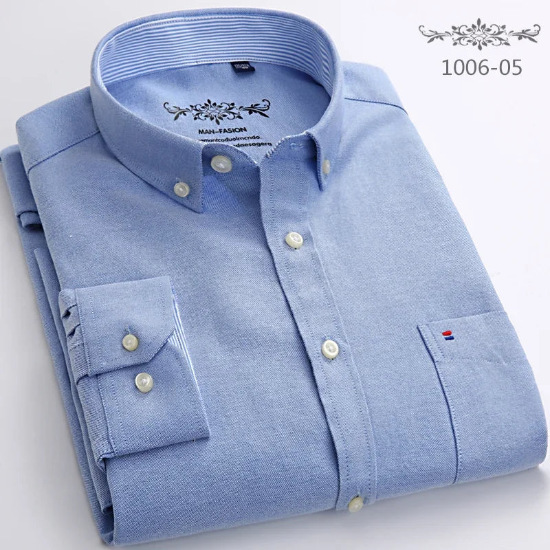 Men's solid color long-sleeve plain shirt single pocket top soft slim fit formal clothes