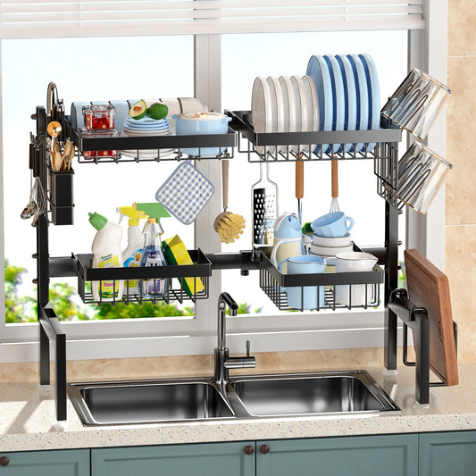 2 Tier Adjustable Over The sink Metal Steel Dish Drying Racks