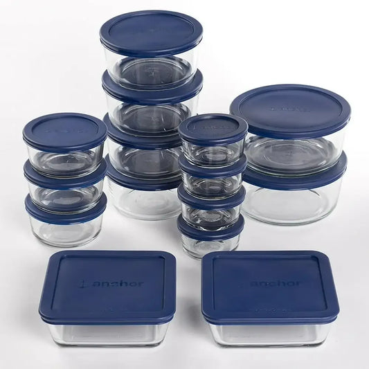 30 Piece Glass Navy Airtight Food Storage Containers with Lids Safe for Microwave and  Freezer