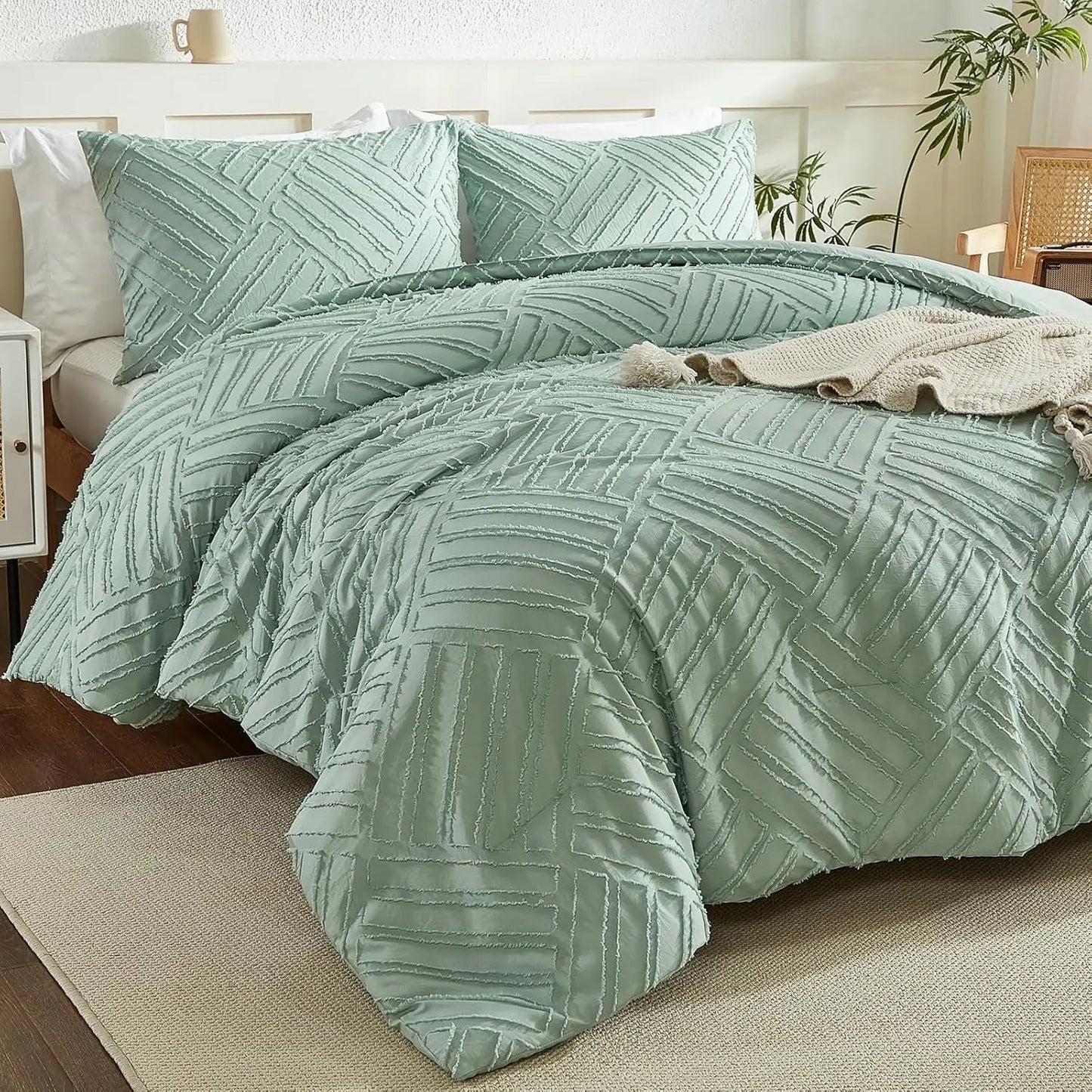 King Size, Cream 3 Piece Soft  Farmhouse Comforter Set