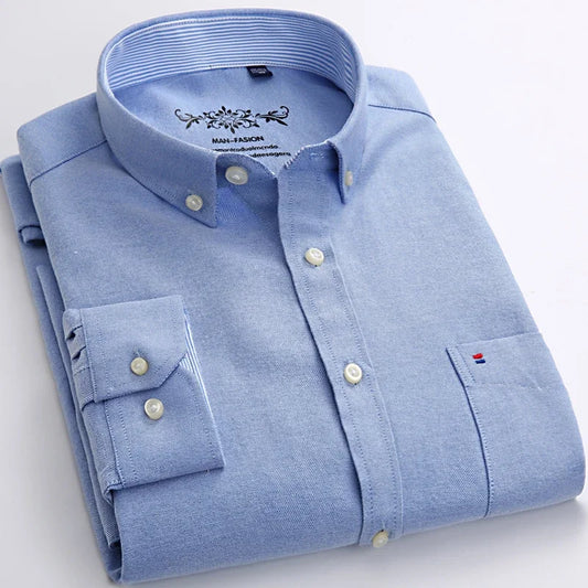 Men's solid color long-sleeve plain shirt single pocket top soft slim fit formal clothes