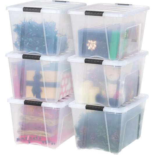 6 Pack  Stackable Storage Bins with Lids and Latching Buckles