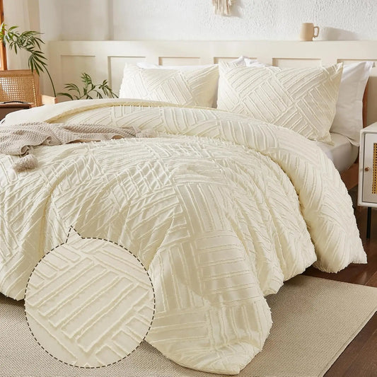 King Size, Cream 3 Piece Soft  Farmhouse Comforter Set