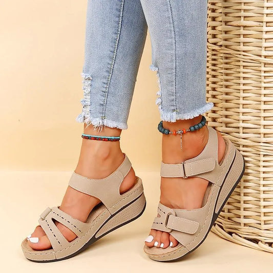 Women Soft Stitching Ladies Sandals, Comfortable Flat  Open Toe Beach Shoes
